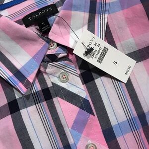 Pink and Blue Beautiful Top Long Sleeved Button Down Cotton‎ Size Small